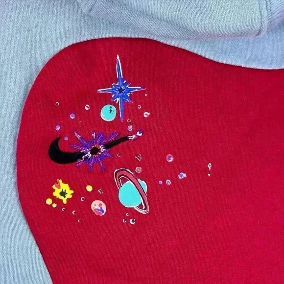 Nike Sportswear Club Galaxy Pullover Hoodie Sweatshirt Red Gray Embroidered Med - Picture 7 of 12
